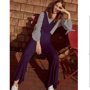 Anthropologie Maeve blue apron style jumpsuit with pockets size 0